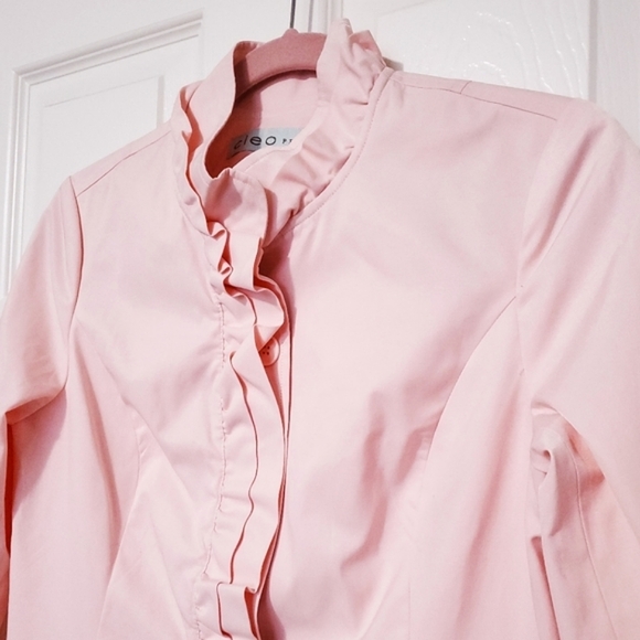 Cleo pastel pink ruffle front cotton blend jacket coat XS Petite XSP spring - Picture 3 of 13